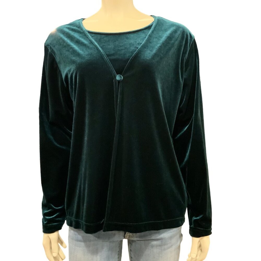 Lisa Jones women's size large stretch silky faux velvet long sleeve pullover top